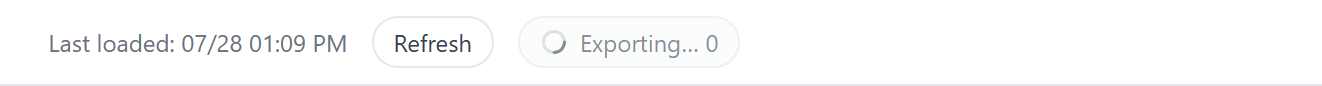 The Audit Log toolbar during an export — the Export button shows Exporting…