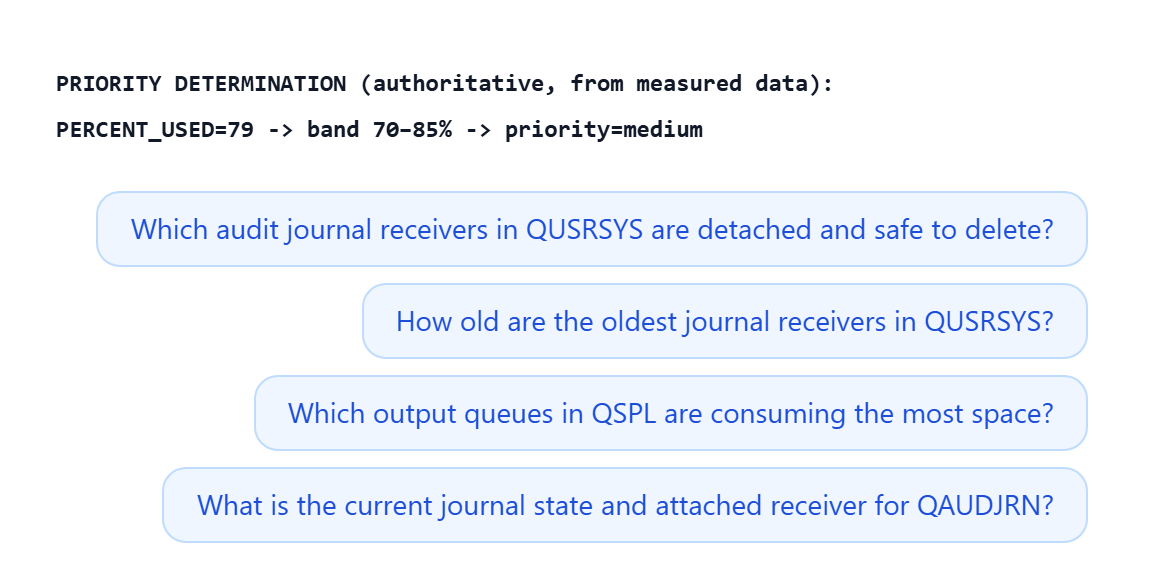 Follow-up question chips offered beneath a completed answer