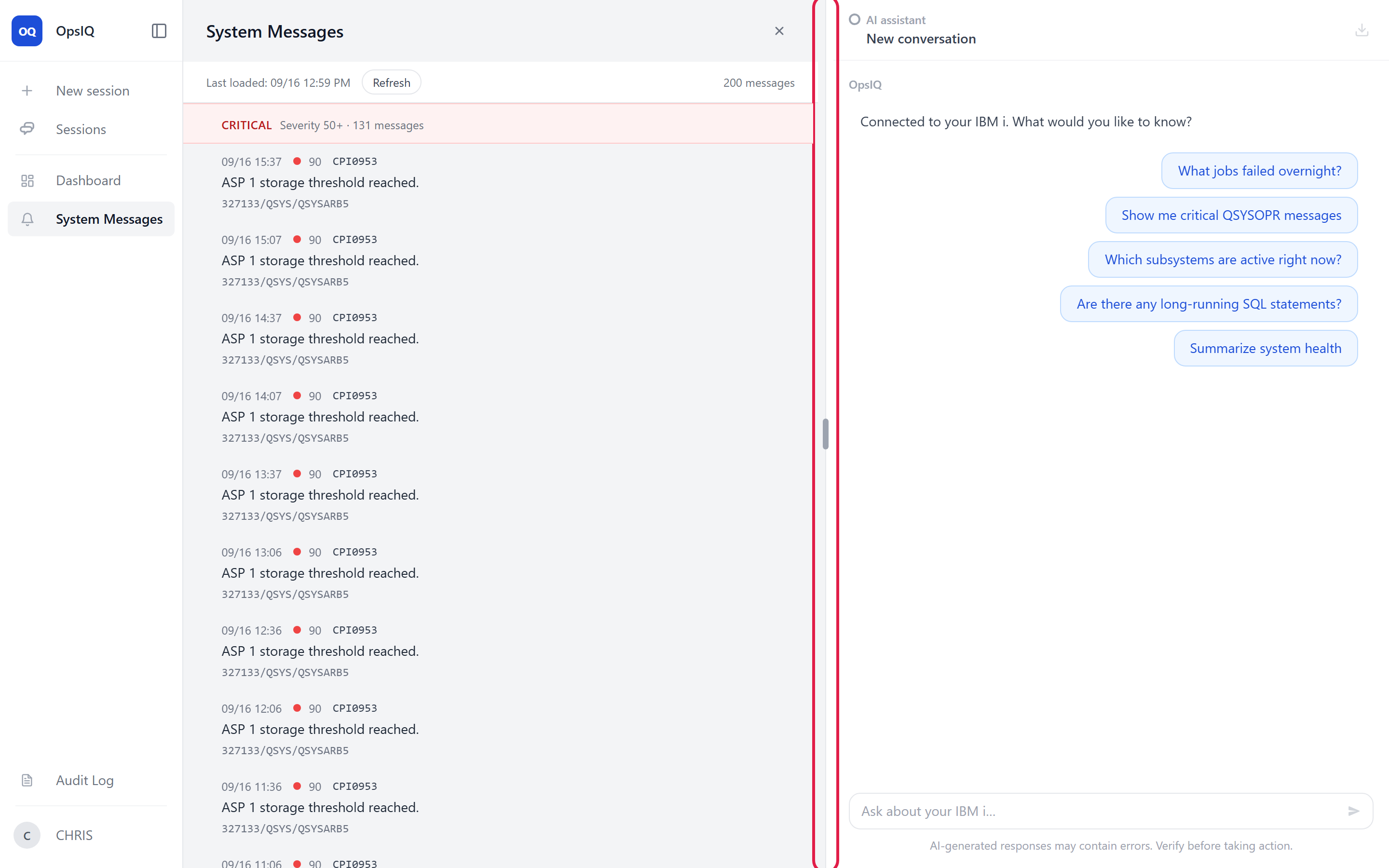 The draggable divider between the content panel and the Chat Assistant