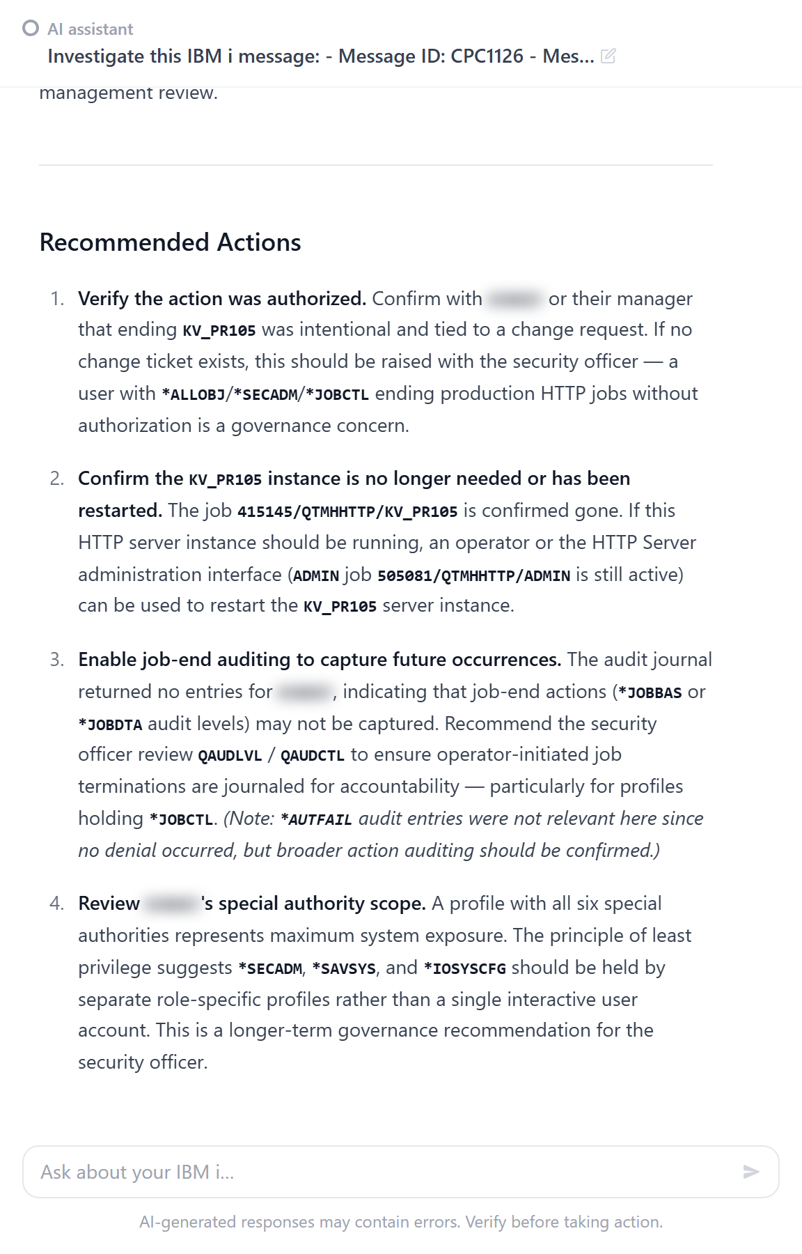 An investigation's result — a plain-language explanation with recommended actions